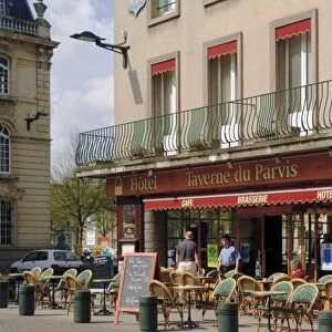 Open air pavement cafe, hotel and brasserie, Coutances, Cotentin Peninsula