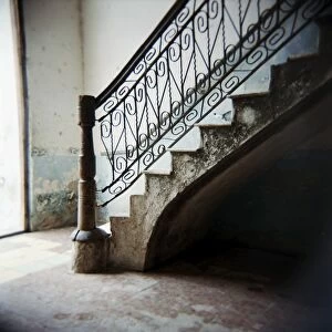 Ornate ironwork on stairs, Cienfuegos, Cuba, West Indies, Central America