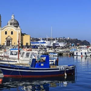 Procida Porto, Marina Grande boats and Santa Maria della Pieta church, Procida Island