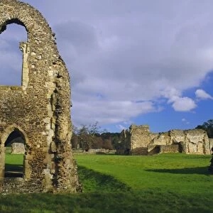 South gabled end of the lay brothers refectory and remains of the church beyond