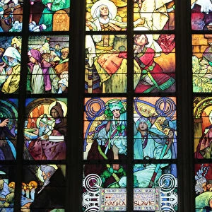 St. Vituss Cathedral. stained glass of St. Cyril and Methodius by Alfons Mucha