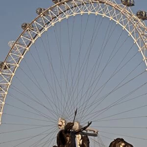 Statue of Boudicca and the London Eye, London, England, United Kingdom, Europe