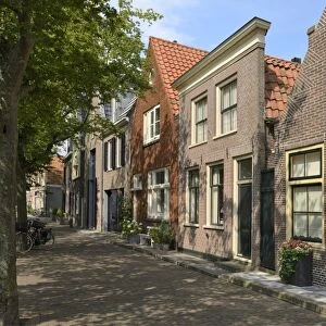 Street of uniquely individual Dutch houses, Zuider Havendijk, Enkhuizen, North Holland, Netherlands, Europe