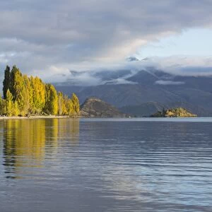 View across tranquil Lake Wanaka, autumn, Roys Bay, Wanaka, Queenstown-Lakes district