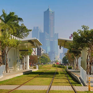 Penglai Pier 2 tram station and the 85 Sky Tower Hotel, Kaohsiung City, Taiwan