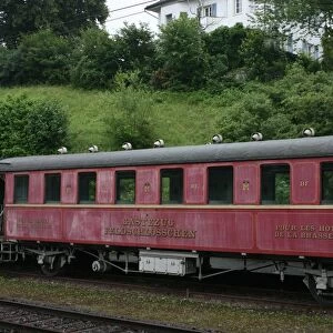Gastezug Feldschlosschen vintage railway carriage, Rheinfelden station, Switzerlandx