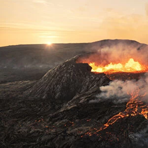 Fagradalsfjall volcano during an eruption, Sudurnes, Iceland