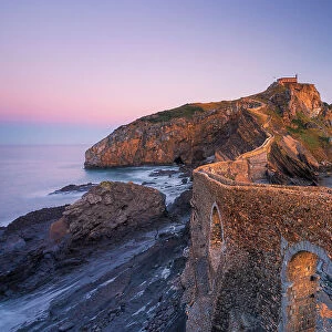 Gaztelugatxe, Biscay, Basque Country, Spain. View of the islet and the hermitage at sunrise