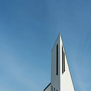 Modern St. Thomas Church against sky on sunny day, Hornum, Sylt, Nordfriesland, Schleswig-Holstein, Germany