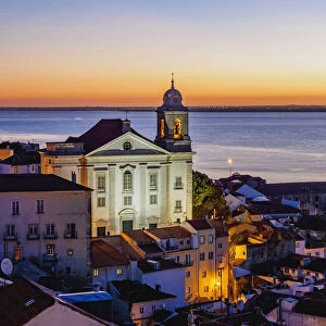 Portugal, Lisbon, Miradouro das Portas do Sol, View towards the Church of Santo Estevao