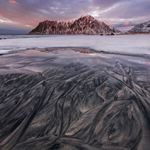 Sand patterns at Skagsanden beach in the Lofoten islands, Norway