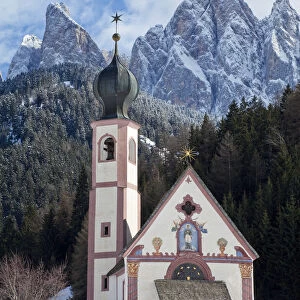 St Johann Church in Ranui in Villnoss, Le Odle Group / Geisler Spitzen, Val di Funes