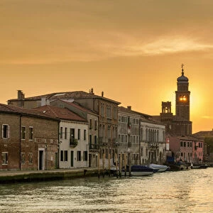 Sunset Behind San Pietro Martire Church Tower, Murano, Venice Lagoon, Italy