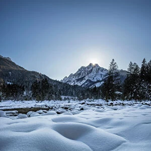 Zelenci Springs in winter, Julian Alps, Kranjska Gora, Slovenia