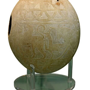 Decorated Ostrich egg dating to around 600 BC used as water container and fou decorated