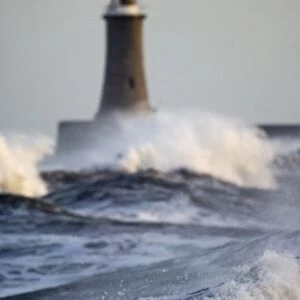 Rough seas Tynemouth pier Tynemouth UK winter