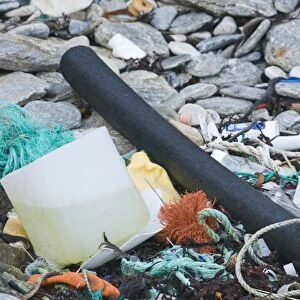 Rubbish washed up from sea on beach in Shetland
