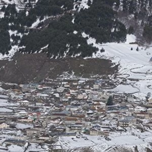 Village of Kazbegi within the Great Caucasus Mountains Georgia April