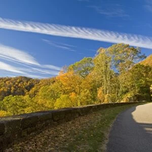 Autumn colors line the Blue Ridge Parkway near Linville Falls North Carolina