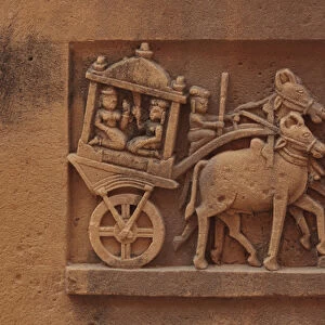 India, Rajasthan, Jaisalmer. Close-up shot of ancient rock carving at the Jain Temple