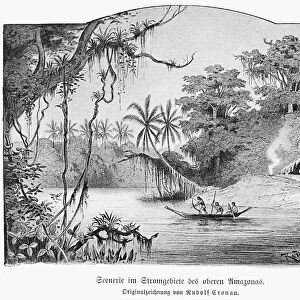AMAZON JUNGLE, 1892. A scene on the upper Amazon. Drawing, German, 1892