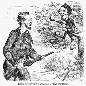 Cartoon from a Northern American newspaper shortly after the outbreak of the American Civil War featuring President Abraham Lincoln and President of the Confederacy Jefferson Davis, 1861