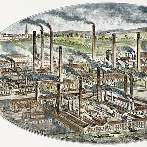 FACTORIES: ENGLAND, c1850. The steel works at Sheffield, England: English engraving, c1850