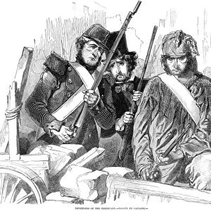FRANCE: REVOLUTION OF 1848. Defenders of the barricade. Wood engraving from a contemporary English newspaper