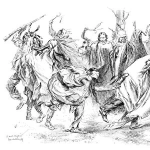 GHOST DANCE, 1890. Ghost Dance ceremony of Plains Native Americans. Sketch by J