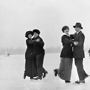 ICE SKATERS. Two couples ice skating and dancing on the ice: Fred Flake and Flo Coine