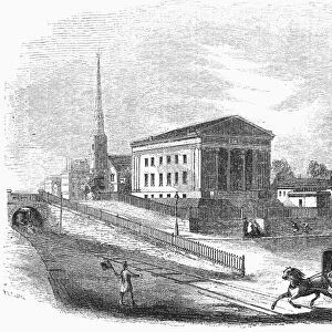 MASSACHUSETTS: SALEM, 1851. Courthouse and tabernacle at Salem, Massachusetts. Wood engraving, 1851