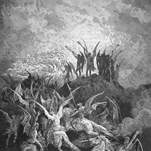 MILTON: PARADISE LOST. The rebel angels summoned to the conclave in Satans Golden Palace, Pandaemonium (Book I, lines 757-9). Wood engraving after Gustave Dor