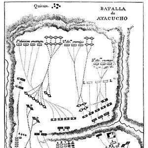 Plan of the battle of Ayacucho, where the royalist forces were decisively defeated by the revolutionaries under General Antonio Jose de Sucre, 1824