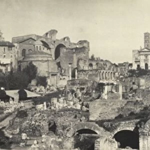 ROME: FORUM, c1909. Panoramic view of the ruins of the Forum, looking back towards the Colosseum
