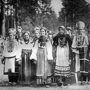 RUSSIA: PEASANTS, c1909. Russian peasant girls in holiday attire