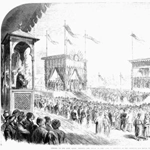 SUEZ CANAL: OPENING, 1869. Blessing the Canal at Port Said, in the Presence of the Imperial and Royal Visitors. Wood engraving from an English newspaper of 1869