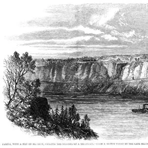TIGHTROPE WALKER, 1860. William Leonard Hunt, known as The Great Farini, crossing