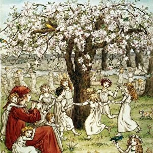 Watercolor by Katy Greenaway for the original edition of Robert Brownings The Pied Piper of Hamelin, 1879