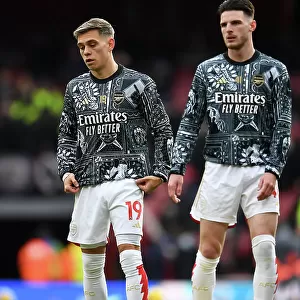 Arsenal FC vs Crystal Palace: Pre-Match Warm-Up at Emirates Stadium (2023-24) - Trossard and Rice in Action