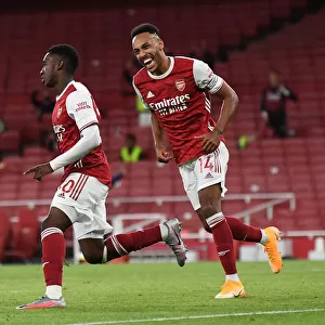 Arsenal's Eddie Nketiah and Pierre-Emerick Aubameyang Celebrate Goals Against West Ham United, 2020-21 Premier League