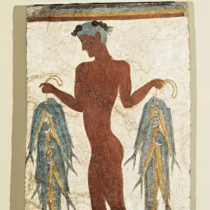 Ancient Greek fresco depicting fisherman, 1500 B. C. from Akrotiri, Thera, Greece