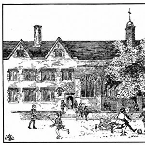 Artists impression of boys in Tudor times playing football at Berkhamsted Grammar School