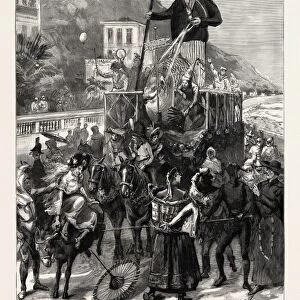 The Carnival at Mentone, Menton, France, Engraving 1890