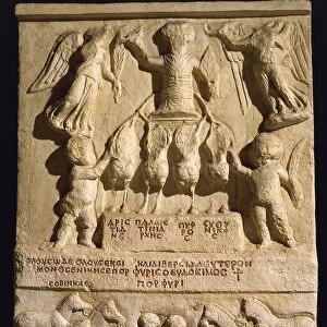 Cast of funerary monument, depicting Porphyrius the Charioteer standing on chariot between two winged Victories