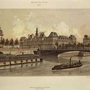France, Paris, View of the City Hall in 1867, engraving