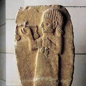 Funerary stele representing a tradesman with a small balance for coinage