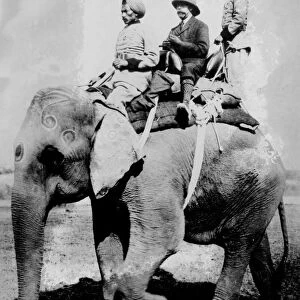 George V (1865-1936) King of Great Britain from 1936. riding on an elephant on a