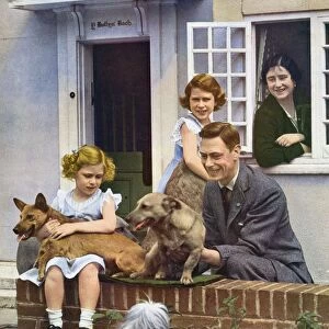 George VI with his daughters and their pet dogs outside Y Bwthyn Bach (The Little