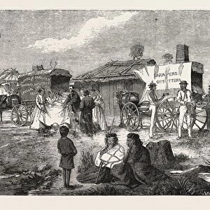 Hawkers at an Aboriginal Station, Australia, Georgetown, South Australia, Engraving 1876