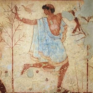 Italy, Latium region, Viterbo province, Tarquinia, Etruscan necropolis, tomb of the Triclinium, detail of fresco depicting a dancer